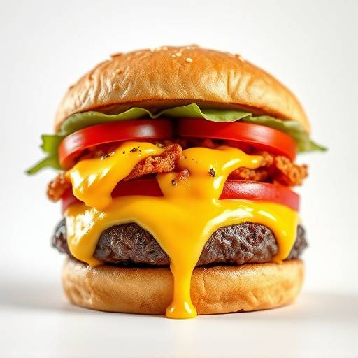 Food photography showcasing a delectable burger with dripping cheese and fresh toppings.