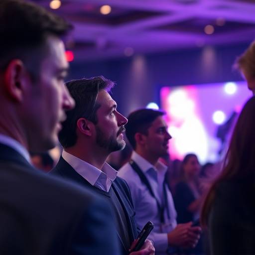 Photographer taking photos at a corporate event with many attendees.